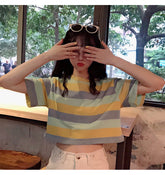 Cute Colors Striped Cropped Shirt